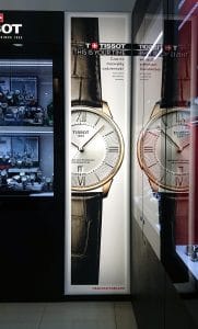 Tkanina podświetlana w ramie aluminiowej dla The Swatch Group